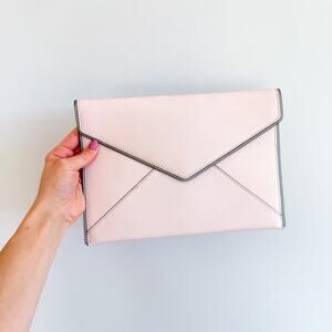 Rebecca Minkoff Leo Saffiano Leather Zipper Trim Envelope Clutch Pink One Size